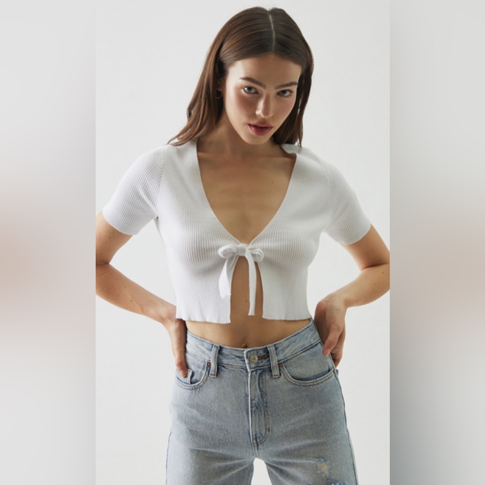 Pacsun-LA Hearts White Ribbed Tie-Up Cadigan